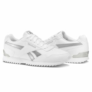 Reebok Royal Glide Ripple Clip Turnschuhe Damen - Weiß/Silber Metal - DE 852-PFC